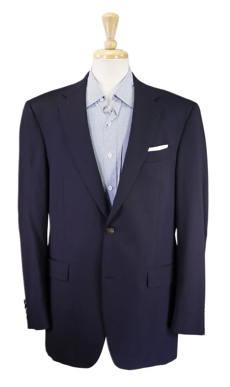Hart Schaffner Marx Navy Blue Gold Metal Buttons Wool Blazer Jacket 40L